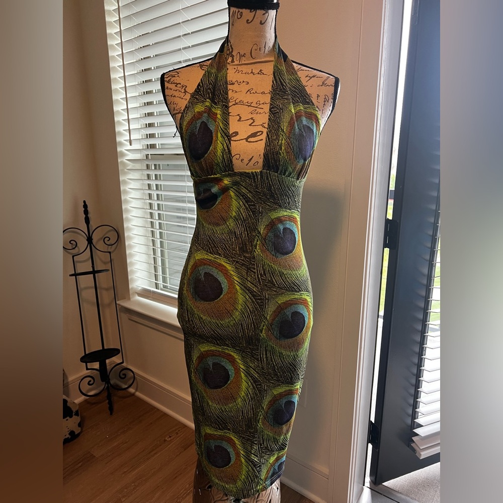 Victor Glemaud Peacock Halter Bodycon Dress